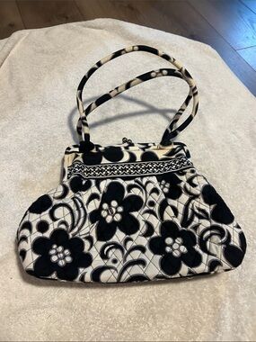 Vera Bradley Black and Cream Quilted Floral Shoulder Bag